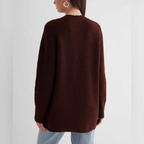 Express Ribbed Button Front London Cardigan S Rich Mocha - Picture 3 of 11